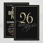 Formeel Zilver Zwart en Goud 26ste Verjaardagsfees Kaart (Voorkant / Achterkant)