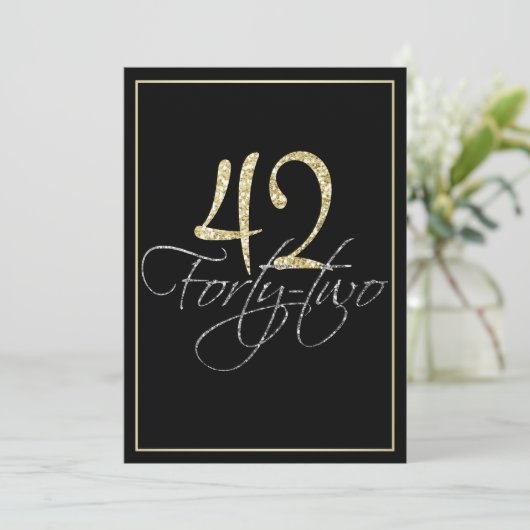 Formeel Zilver Zwart en Goud 42e Verjaardagsfeest Kaart (Staand voorkant)
