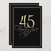 Formeel Zilver Zwart en Goud 45ste Verjaardagsfees Kaart (Voorkant / Achterkant)