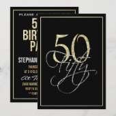 Formeel Zilver Zwart en Goud 50ste Verjaardagsfees Kaart (Voorkant / Achterkant)