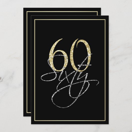 Formeel Zilver Zwart en Goud 60ste Verjaardagsfees Kaart (Voorkant / Achterkant)