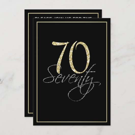Formeel Zilver Zwart en Goud 70ste Verjaardagsfees Kaart (Voorkant / Achterkant)