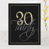 Formeel Zilver, Zwart & Goud 30ste Verjaardagsfees Kaart (Gele Bloem)