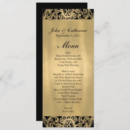 Formeel zwart en goud huwelijksmenu menu (Voorkant / Achterkant)