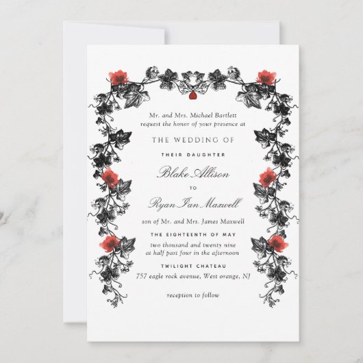 Formeel zwart en rood Victoriaans gotisch huwelijk Kaart (Voorkant)