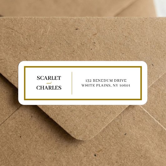 Formeel zwart gouden monogram trouw retouradres etiket