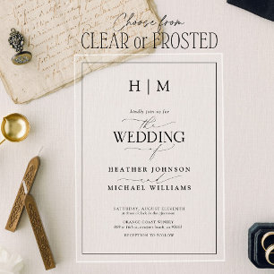 Formeel zwart-wit monogram kalligrafie huwelijk acryl uitnodigingen