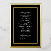 Formeel Zwart & Wit Script Golden Lijsten Bruiloft Folie Uitnodiging (Voorkant)