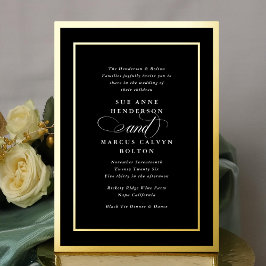 Formeel Zwart & Wit Script Golden Lijsten Bruiloft Folie Uitnodiging