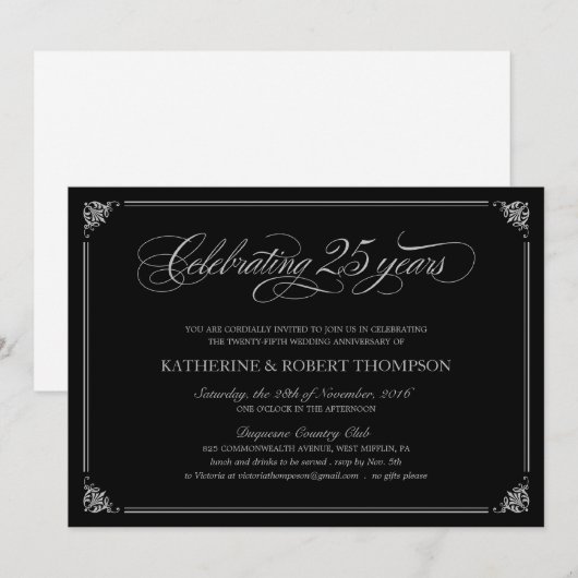 Formele 25e Jubileum partijuitnodigingen Kaart (Voorkant / Achterkant)