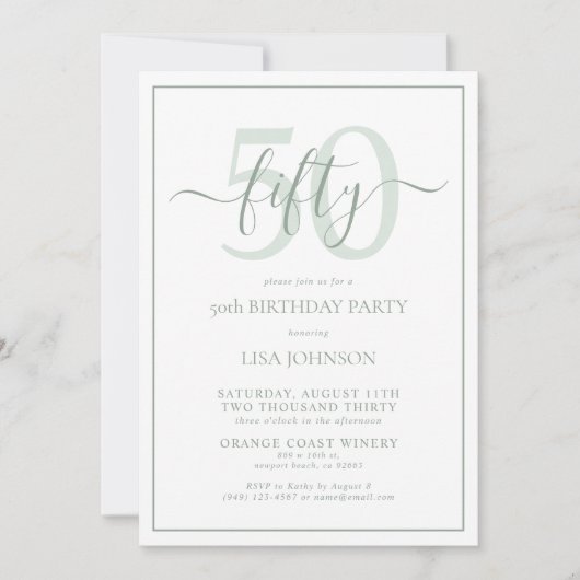 Formele 50ste verjaardag Sage Groen Klassiek Scrip Kaart (Voorkant)