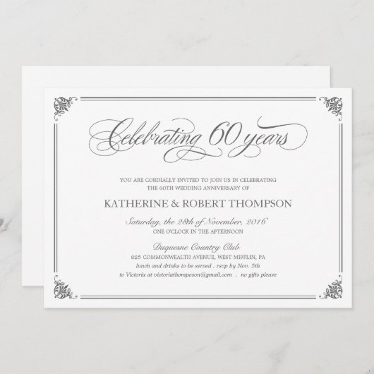 Formele 60e Jubileum Uitnodigingen (Voorkant / Achterkant)