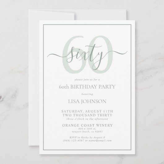Formele 60e verjaardag Sage Groen Klassiek Script Kaart (Voorkant)