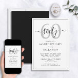 Formele 60e verjaardag Zwart & Wit Klassiek Script Kaart<br><div class="desc">Vier de grote 6-0 in stijl! Breng je verjaardagsviering naar een hoger niveau met deze formele 60e verjaardag Black & White Classic Script Invitation. Met een klassiek zwart tekstvak op een witte achtergrond, kunnen gepersonaliseerde details worden opgenomen in een moderne met de hand geletterde kalligrafie. Voeg een extra beetje verfijning...</div>