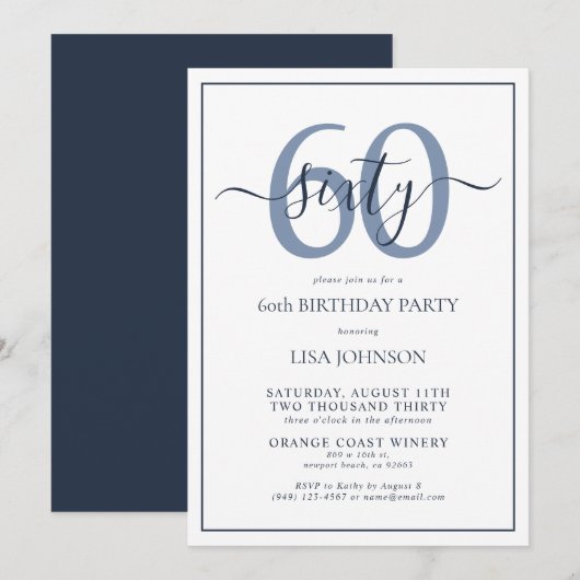 Formele 60ste verjaardag Navy Blue Classic Script Kaart (Voorkant / Achterkant)