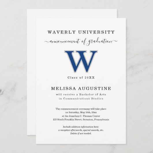 Formele aankondiging van eindexamen Universiteitlo (Voorkant / Achterkant)