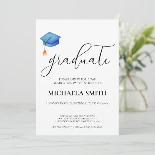 Formele Afstuderen Blue Pet PhD Graduation Party Kaart (Staand voorkant)