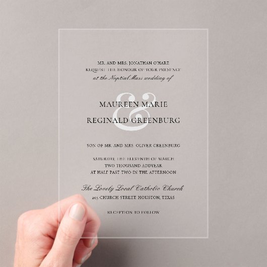 Formele Ampersand Traditionele Elegante Bruiloft Acryl Uitnodigingen (Insitu (Draagbaar))