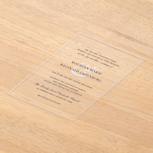 Formele Ampersand Traditionele Elegante Bruiloft Acryl Uitnodigingen (Laagn)