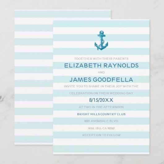Formele anchor Nautical Wedding Invitations Kaart (Voorkant / Achterkant)