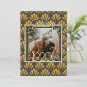 Formele Art Deco patroon zwart goud foto chic Kaart (Staand voorkant)