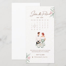 Formele beige en groene bloemige trouw uitnodiging