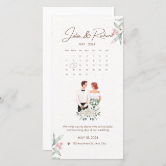 Formele beige en groene bloemige trouw uitnodiging