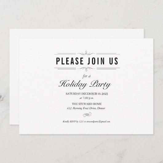 Formele Black and White Holiday Party Kaart (Voorkant / Achterkant)
