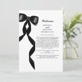 Formele Black Bow Ribbon Elegante Trouwroute Programmakaart (Staand voorkant)