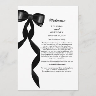 Formele Black Bow Ribbon Elegante Trouwroute Programmakaart