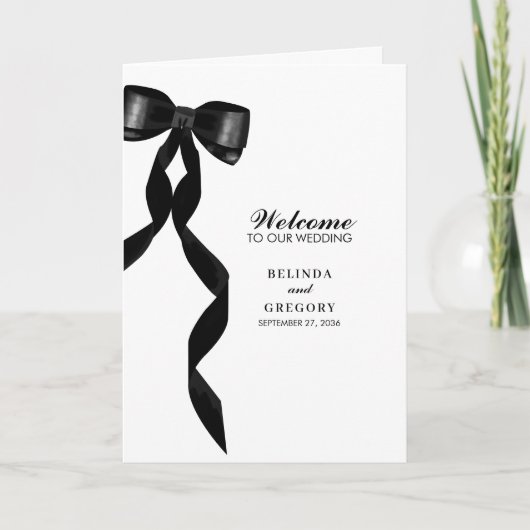 Formele Black Bow Ribbon Wedding Order of Service Programma (Voorkant)