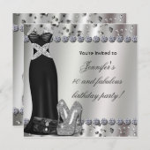 Formele Black Dress Silver Heels Party Uitnodiging (Voorkant / Achterkant)