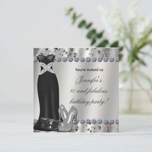 Formele Black Dress Silver Heels Party Uitnodiging (Staand voorkant)