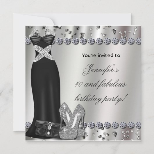 Formele Black Dress Silver Heels Party Uitnodiging (Voorkant)