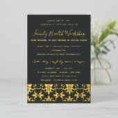 Formele Black Gold Damask Klassieke Workshop Evene Folie Uitnodiging (Staand Voorkant)