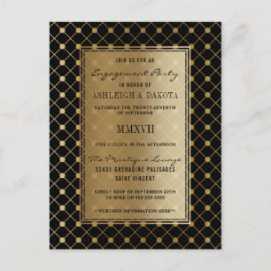 Formele Black & Gold Geometric Engagement Party Uitnodiging Briefkaart