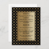 Formele Black & Gold Geometric Engagement Party Uitnodiging Briefkaart (Voorkant / Achterkant)