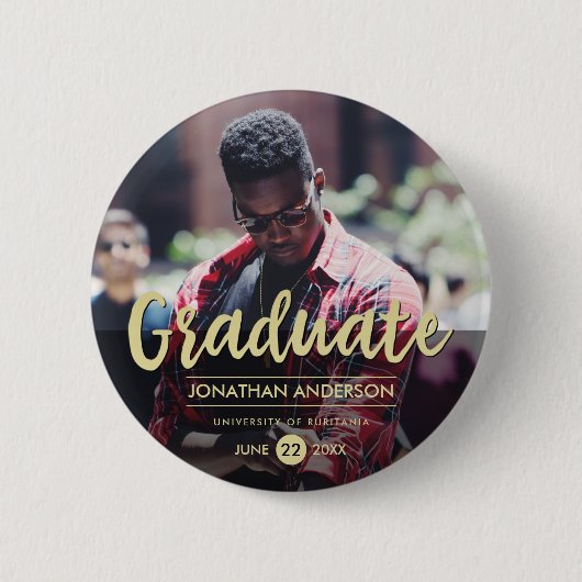Formele Black & Gold Graduation Party | Foto Ronde Button 5,7 Cm (Voorkant)