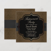 Formele Black Ribbon Brown Damask Retirement Party Kaart (Voorkant / Achterkant)
