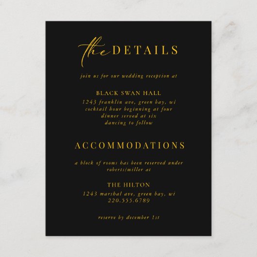 Formele Black Stropdas Gold Art Deco Details Invoe Informatiekaartje (Voorkant)
