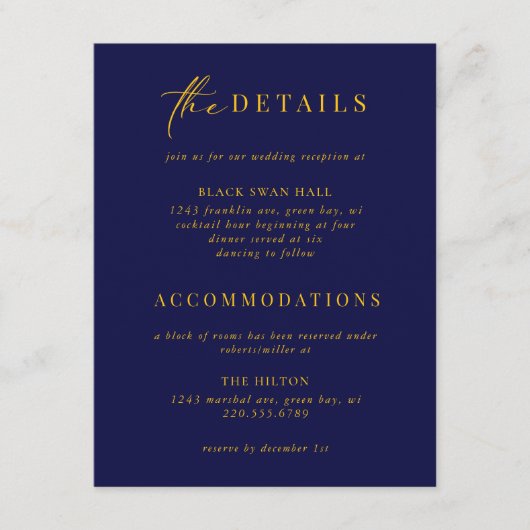 Formele Black Stropdas Gold Art Deco Details Invoe Informatiekaartje (Voorkant)