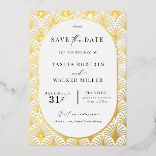 Formele Black Tie Gouden Art Deco Save the Date Folie Uitnodiging