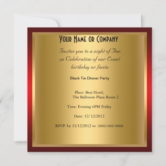 Formele Black Tie verjaardagsfeest uitnodiging (Voorkant)