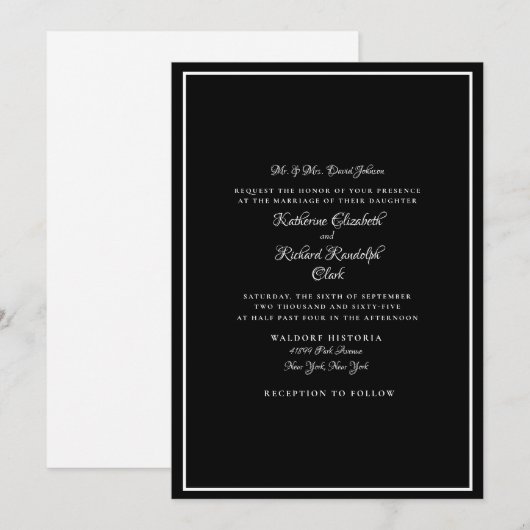 Formele Black Wedding Bride Een Venue Bride Ouders Kaart (Voorkant / Achterkant)