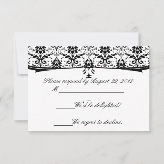 Formele Black White Damask RSVP-kaarten RSVP Kaartje (Voorkant)
