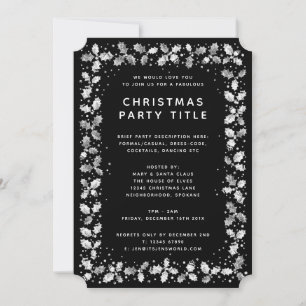 Formele Black + White Holly Leaves Holiday Party Kaart
