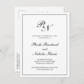 Formele Black White Monogram Wedding Postponement Aankondigingskaart (Voorkant / Achterkant)
