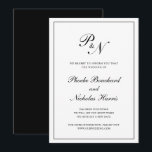 Formele Black White Monogram Wedding Postponement Kaart<br><div class="desc">Traditionele huwelijksuitstelkaart in klassiek zwart-wit met een eenvoudig ontwerp met uw twee initiaal monogram en uw namen in een elegante kalligrafie binnen een dunne rand. De achterkant is stevig zwart. Dit stijlvolle ontwerp is perfect voor wanneer je de datum voor een formele bruiloft moet veranderen.</div>