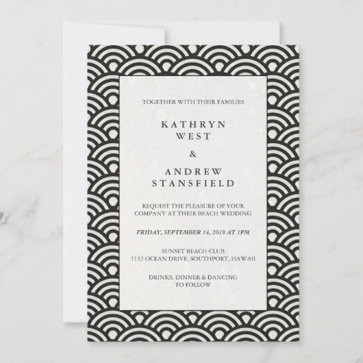 Formele Black + White Patterned Wedding Invitation Kaart (Voorkant)