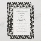 Formele Black + White Patterned Wedding Invitation Kaart (Voorkant / Achterkant)